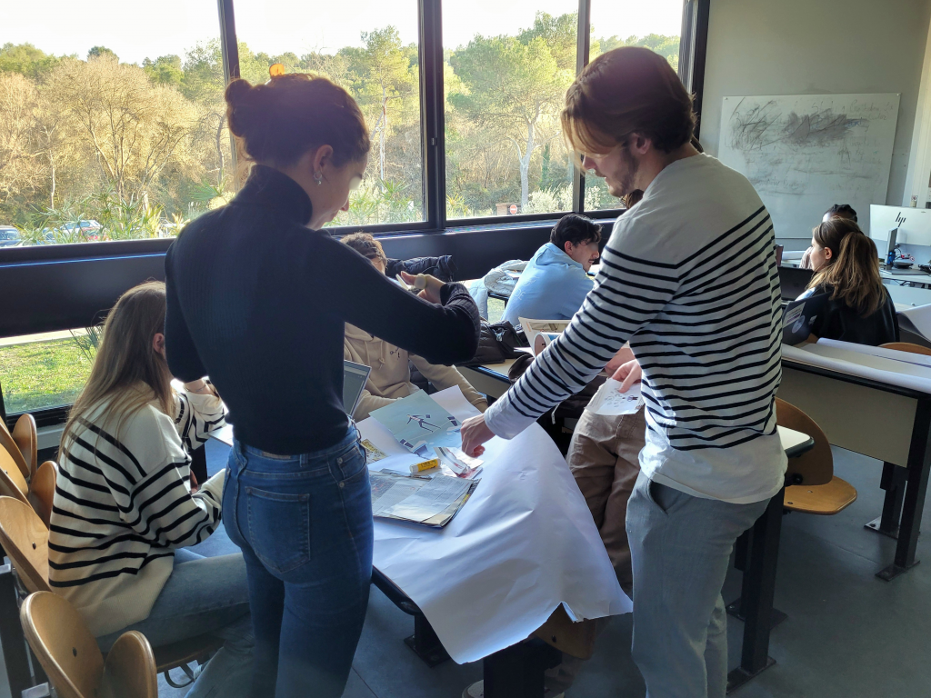 Some students trying the collage method.